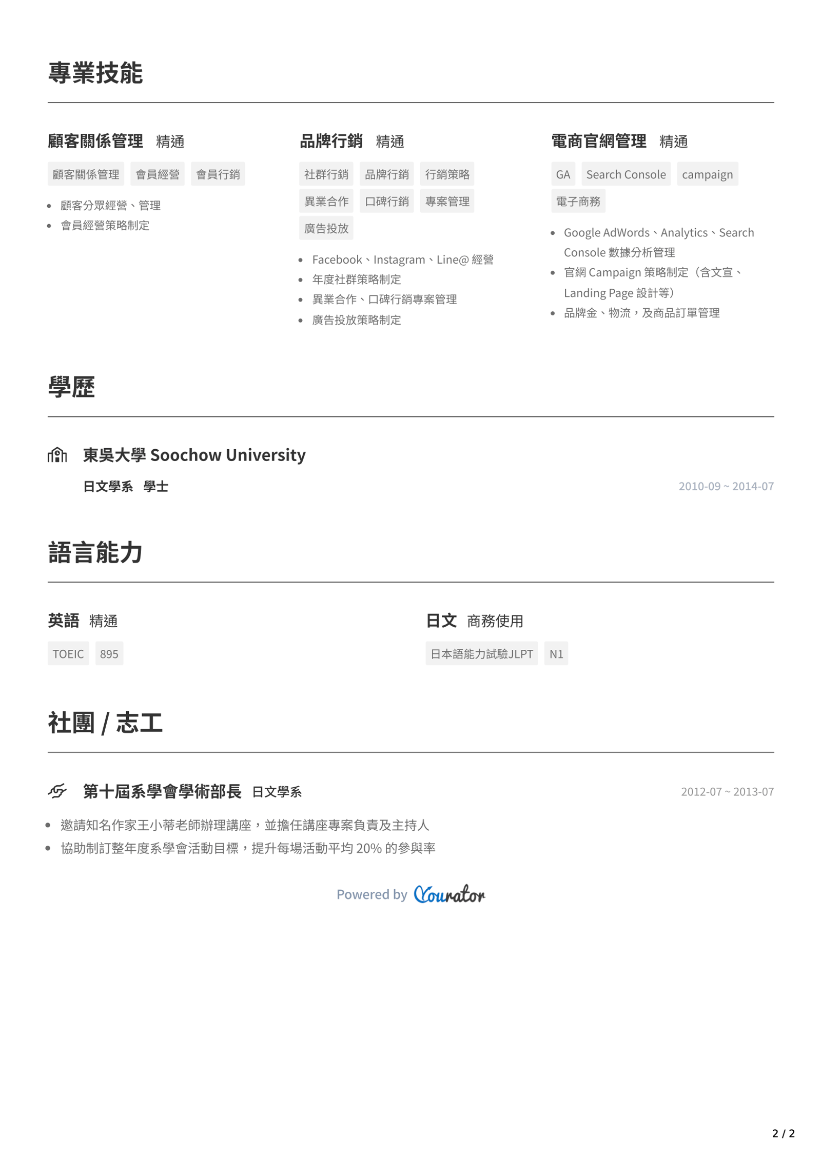 數位行銷履歷範本